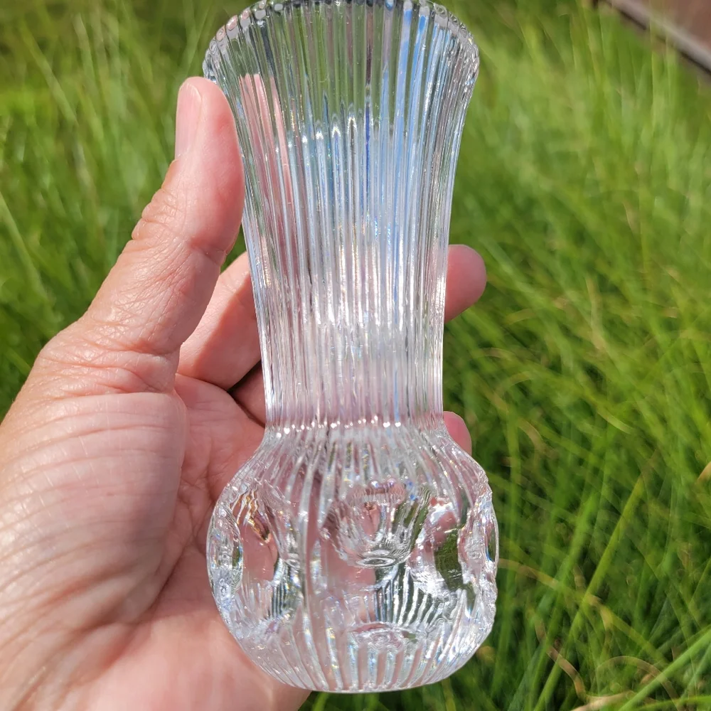 Small Vintage Crystal Bud Vase ~ MCM ~ Thumbprint Base ~ Cut Glass ~ Pretty!